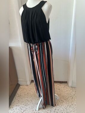 Emma & Michele Black Bodice Striped Wide-Leg Jumpsuit